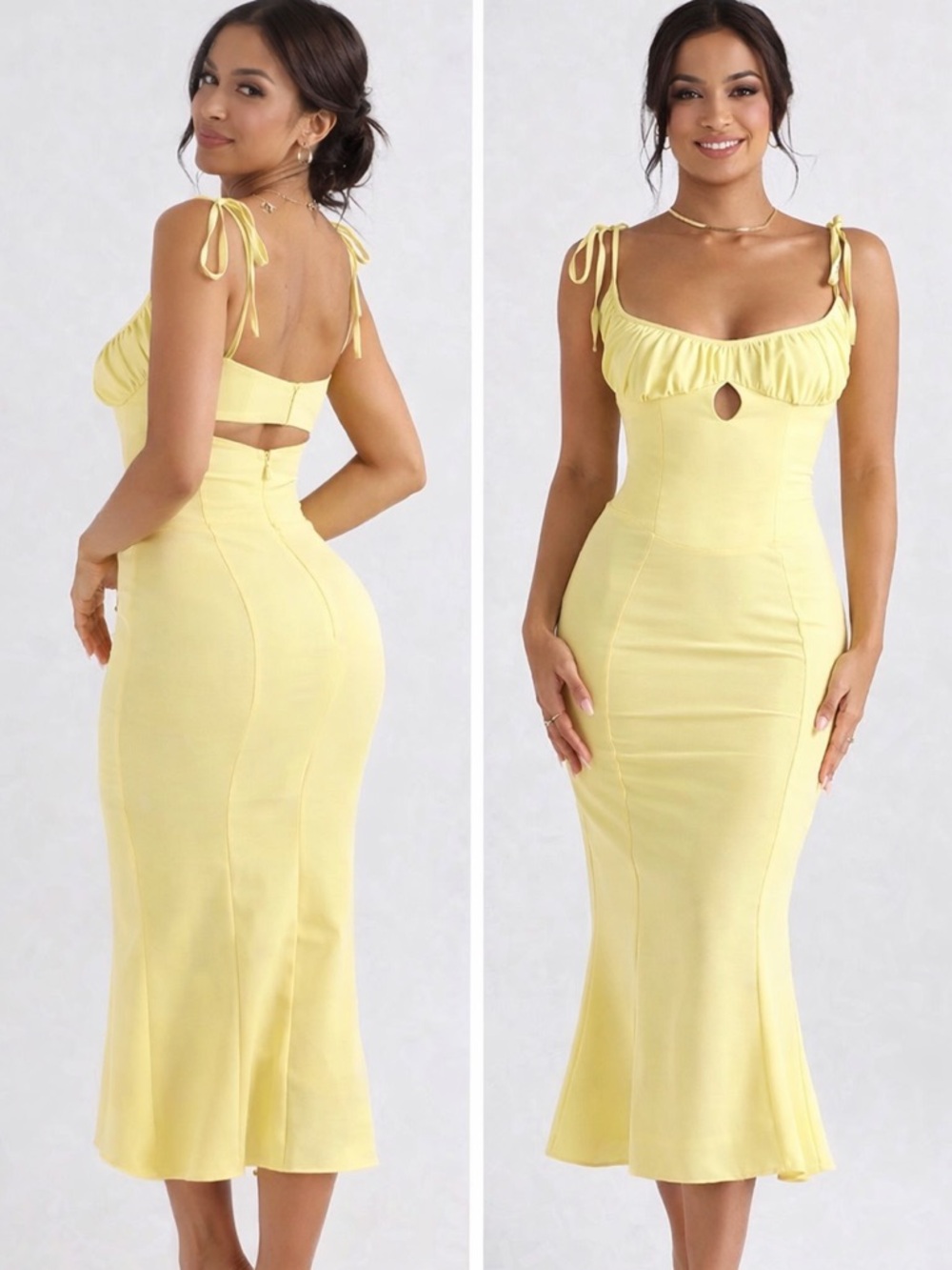 House of CB Soren Buttercup Cutout Midi Dress Small Luxury Coquette